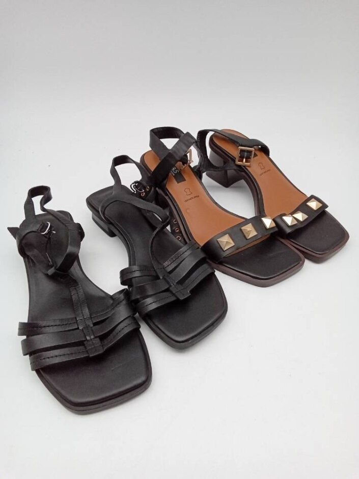 M&s Insolia Studded Ankle Buckle Strap And T-bar Block Sandals In Multicolor Size 5.5
