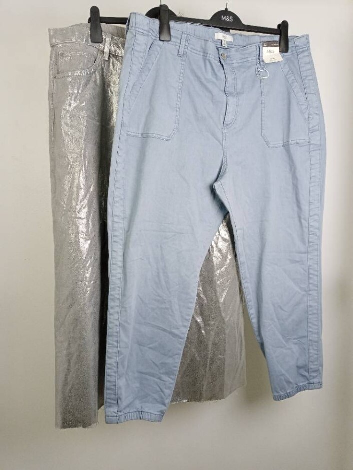 M&s Bundle Of 2 Skirt & Slim Pants Blue & Silver Size: 22