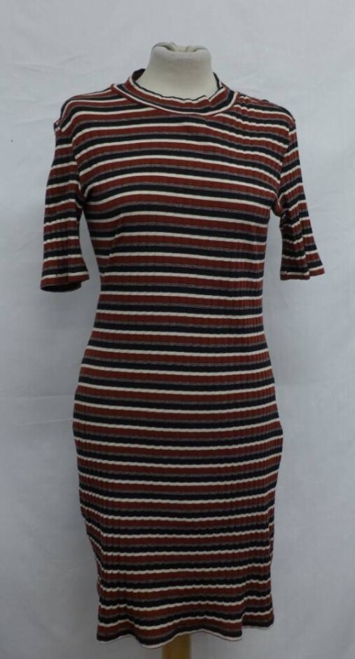 Monki Striped Pleated Dress Red,black,white Size: S
