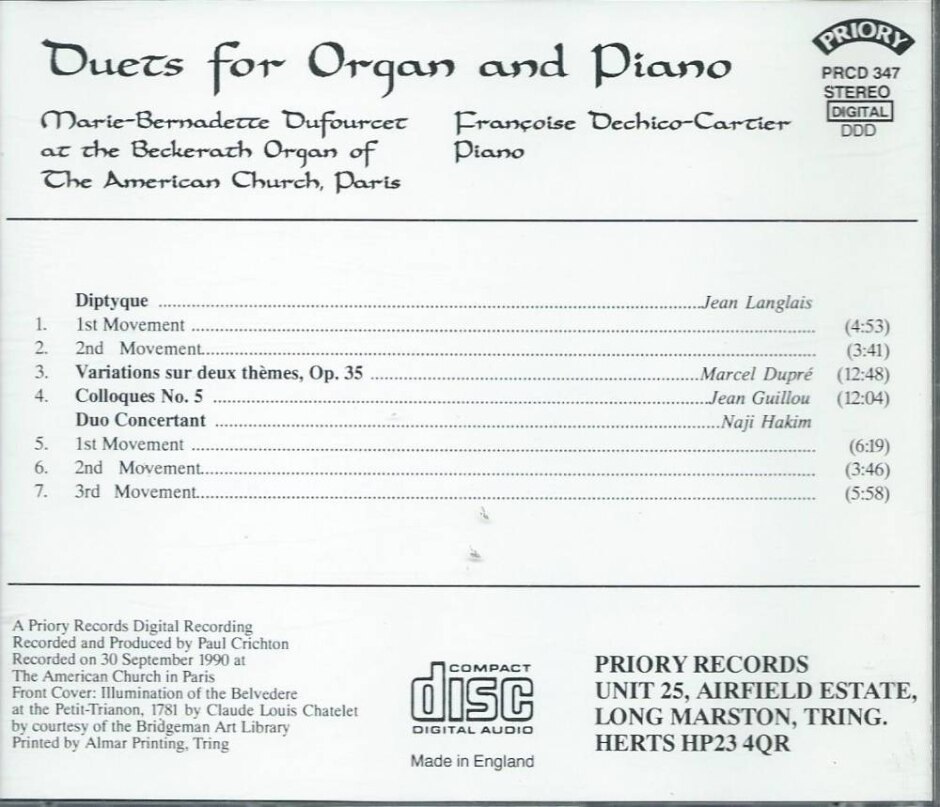 Duets for Organ and Piano Marie Bernadette Dufourcet Françoise
