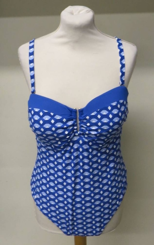 M&s Marks & Spencer Patterned Swimsuit Blue/white Size: 18