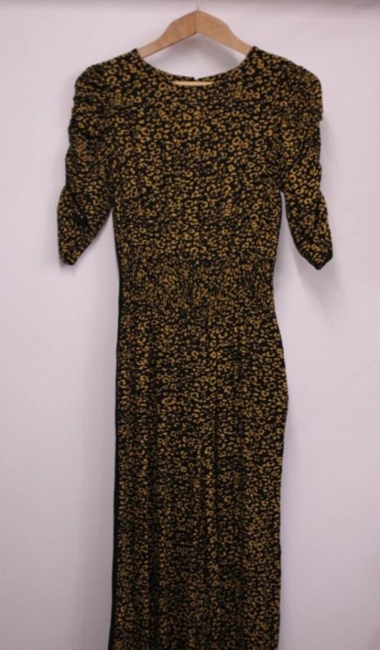 M&s Collection Leopard Print Jumpsiot Black & Mustard Size: 8
