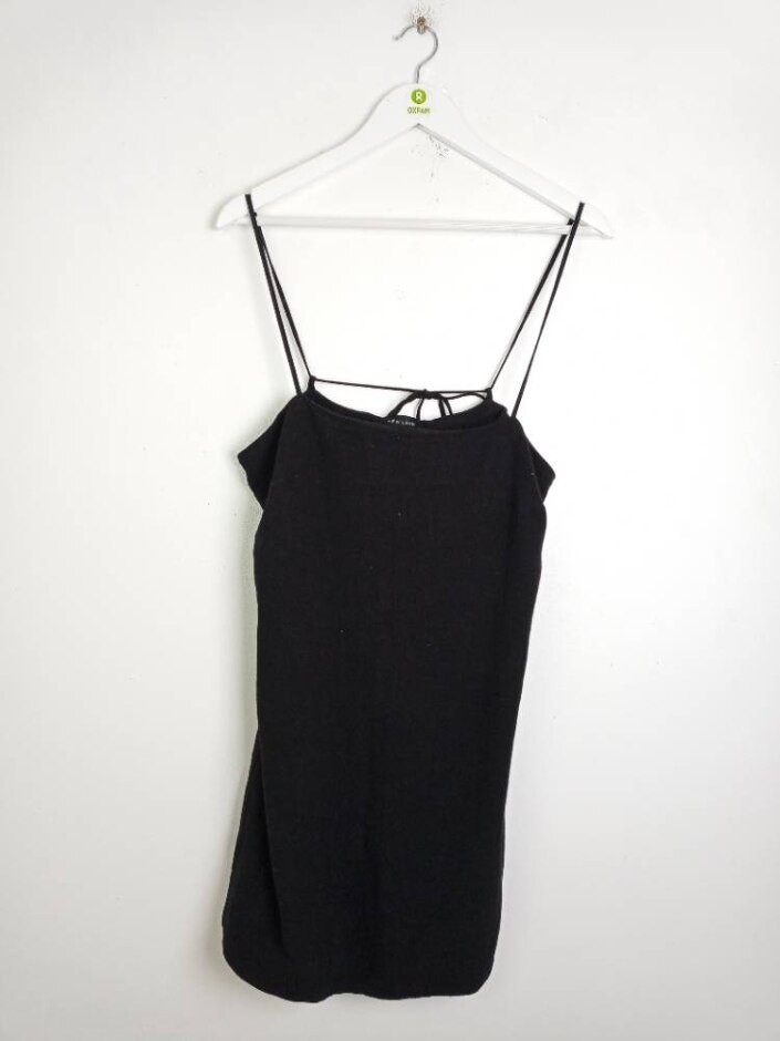 New Look Women's Linen Blend Tie Back Strappy Short Dress Black Size: 14