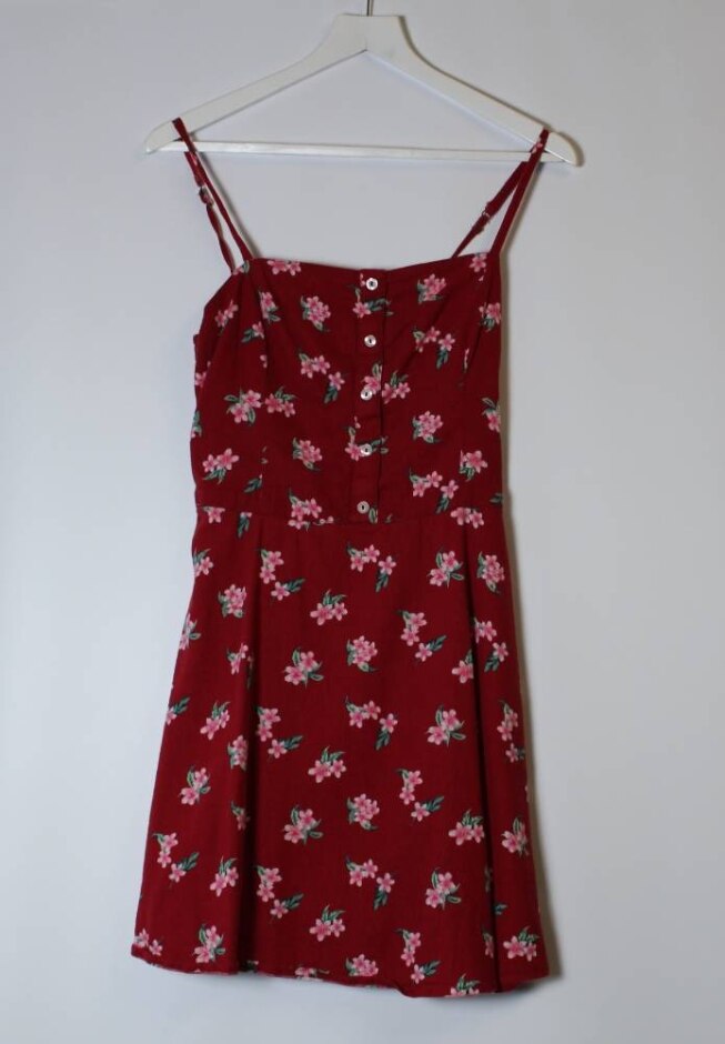 Hollister Red Dress With Pink Flowers Red Size: L