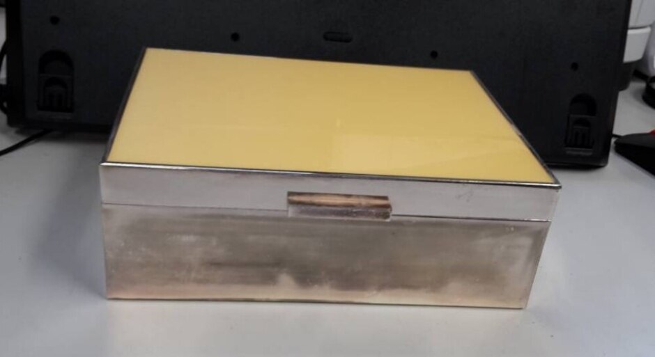 Metal And Laminate Jewellery Box, With Fabric Lining And Mirror In Lid