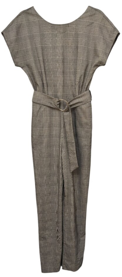 Mango Bnwt Fine Check Belted Jumpsuit Black And White Size: M