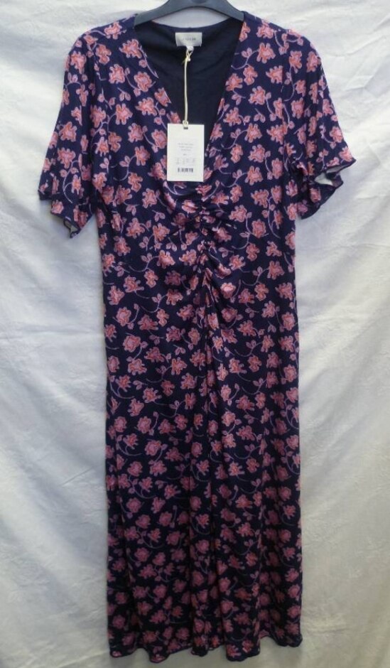 Bnwt Jigsaw Midi Dress Navy And Pink Size: S