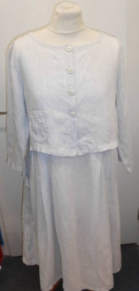 Edith And Bertha Linen Dress And Jacket Grey And White Size: M