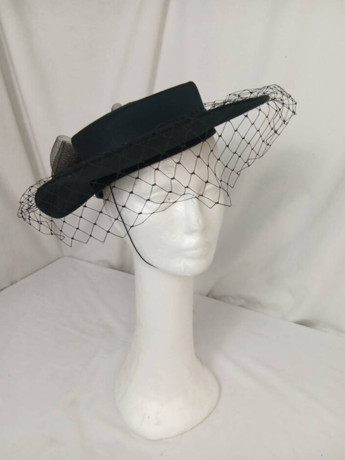 Vintage 1980's Black Hat With Net And Bow
