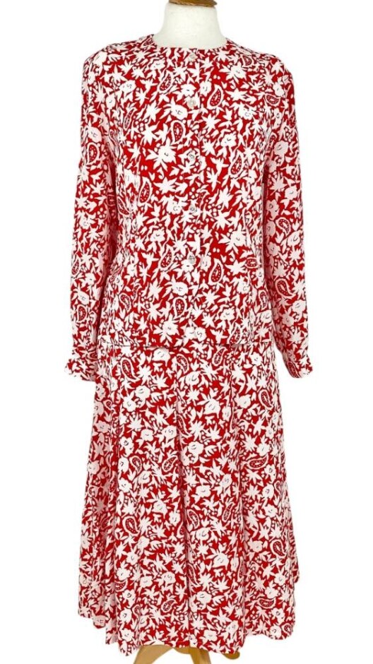 Country Casuals Vintage 80's Skirt&blouse Set Scarlet & White Size: 12