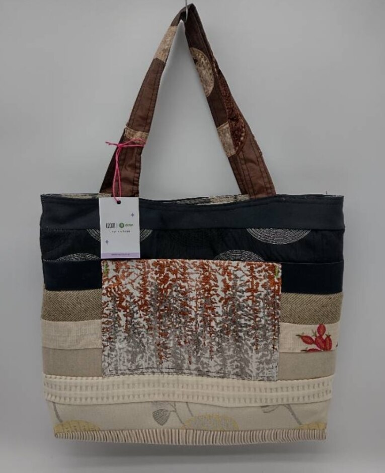 Oxfam X Loom Tote Bag Exclusive Upcycled Collection Beige - Black Copper Velvet Floral Bird Lining