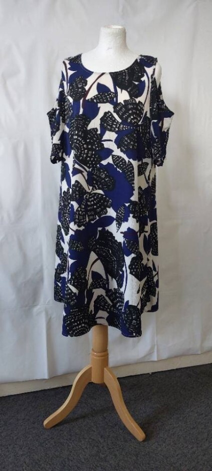Marks & Spencer Cut Out Shoulder Dress Black & Blue Size: 14