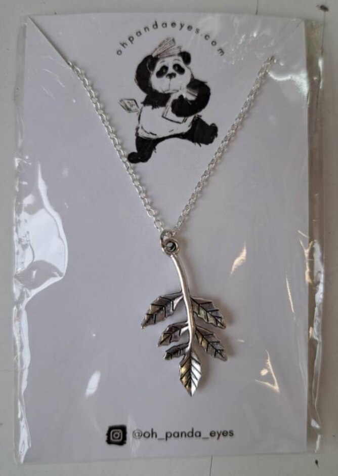 Oh Panda Eyes Leaf Tree Branch Silver Necklace