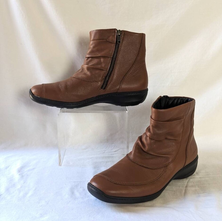 Hotter Tan Brown Leather Catrina Ruched Ankle Boot Size Uk 7  Standard Width