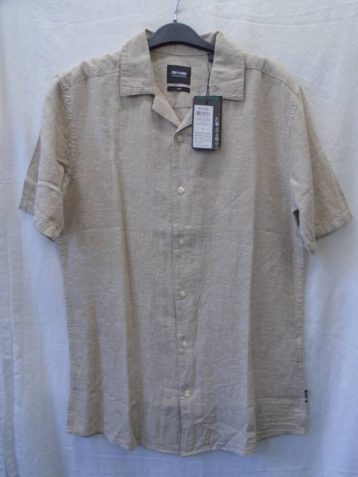 Only & Sons Linen Mix Short-sleeved Shirt Beige Size: S