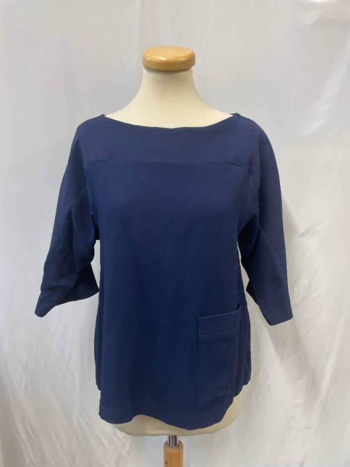 Reiss Quarter-sleeve Smock Top Navy Size: 6