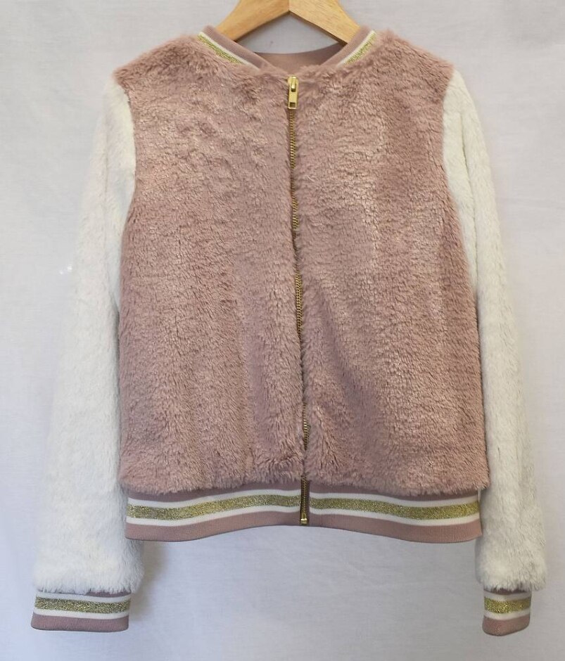 Monsoon Fluffy Bomber Jacket Pink And White Size: 9 - 10 Years