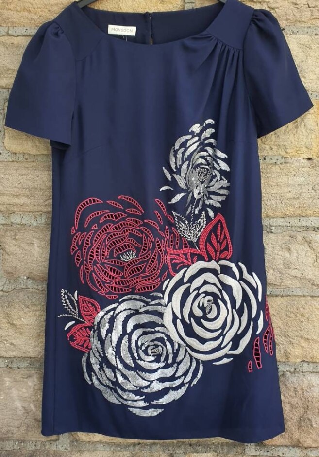Monsoon Short Sleeved Dress Navy Size: S