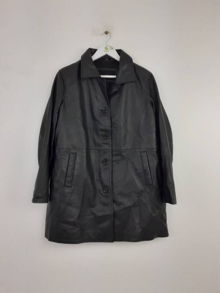 Real Leather  Santiago 3/4 Length Coat Black Size: Xxl