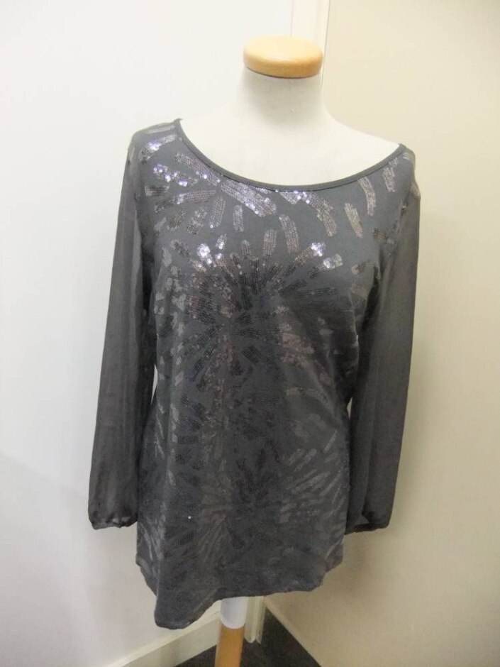 M&s Long Sleeve Sequin Top Grey Size: 14