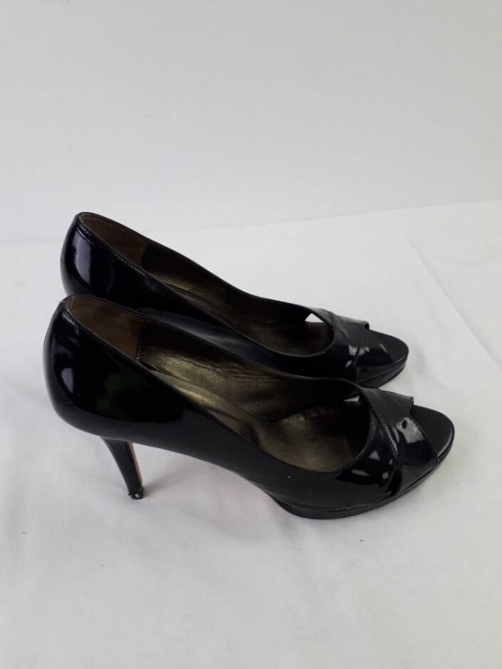Magnus Leather Women's Peep Toe Criss Cross Stiletto Heels Colour: Black Size: Uk 11/eu 45