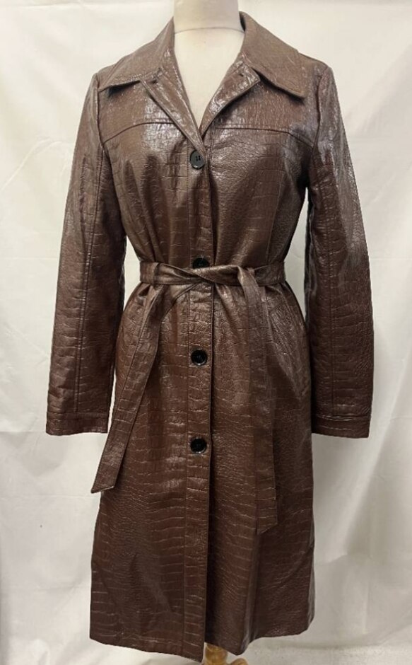 Pimkie Collection Vinyl Croc Long Line Coat Brown Size: S