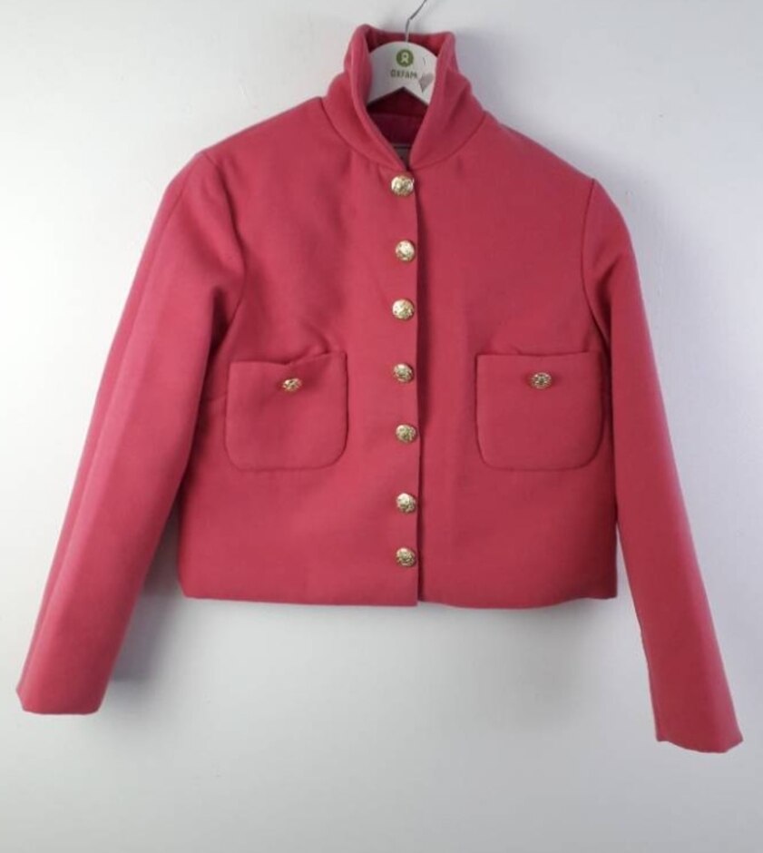 Ildiko Manner Cropped Gold Buttons Jacket Pink Size: S