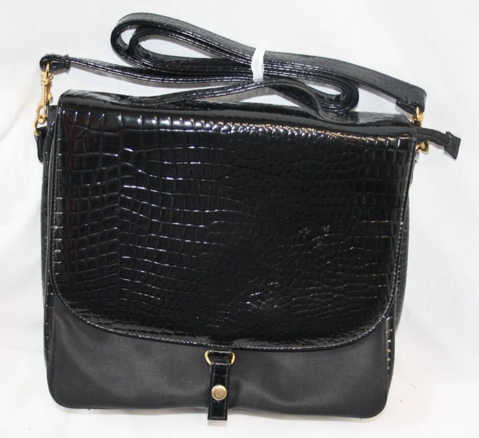 Estee Lauder Black Patent Snakeskin Pattern Vanity Bag
