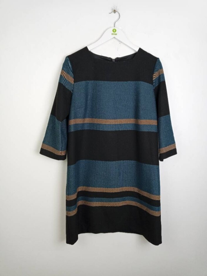 Phase Eight Viscose Blend  Colour Block Striped Dress Black Size: 14