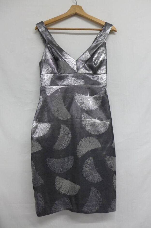 Karen Millen Large Back Bow Party Sun Dress Shining Silver  Size: 8