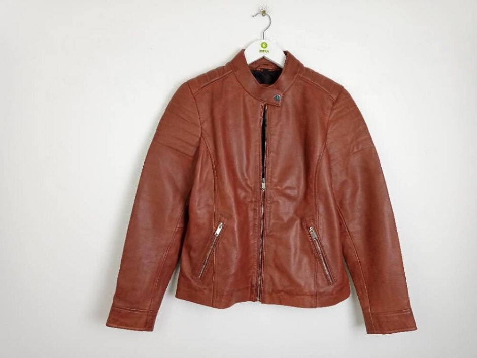 Real Leather Sample Women's  Zip Through Jacket New Brown Size: M