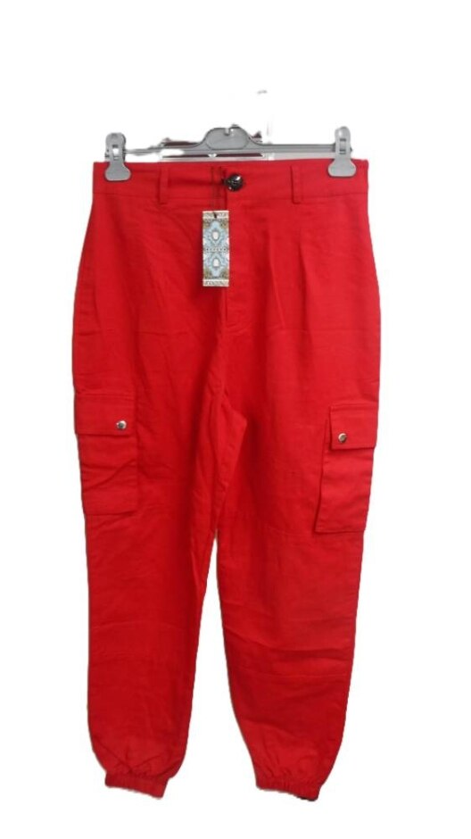 Boohoo Cargo Trousers Elastic Ankles Red Size: 14