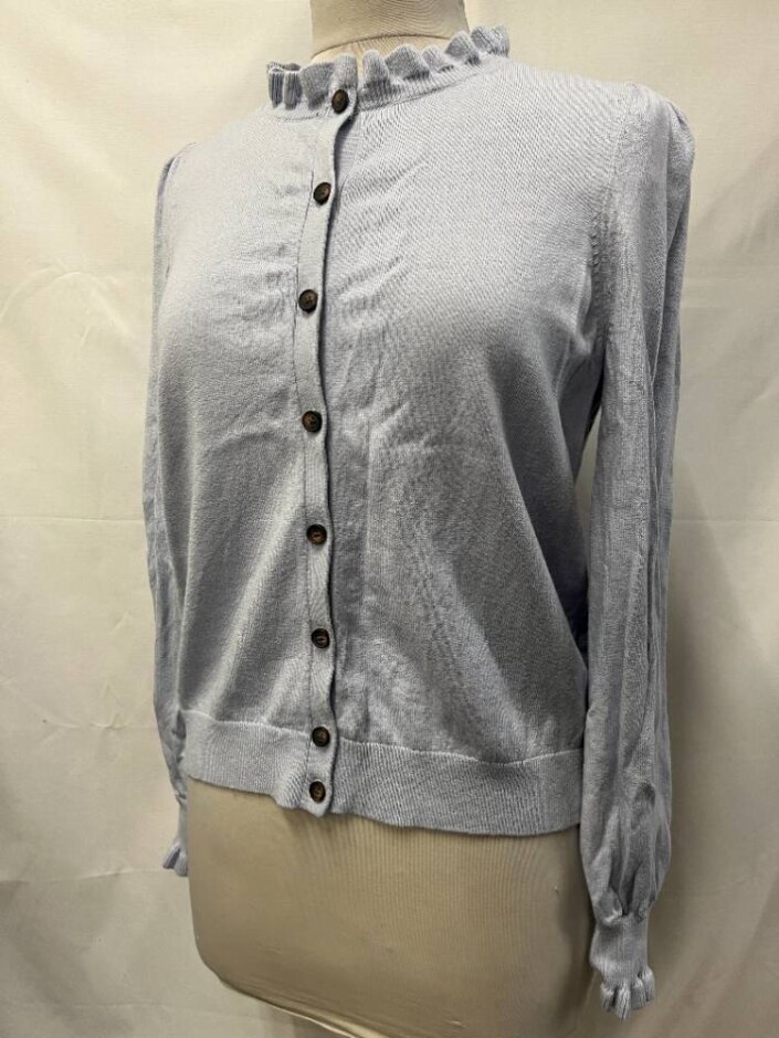 Boden Wool Blend Frill Neck Cardigan Pale Blue Size: M