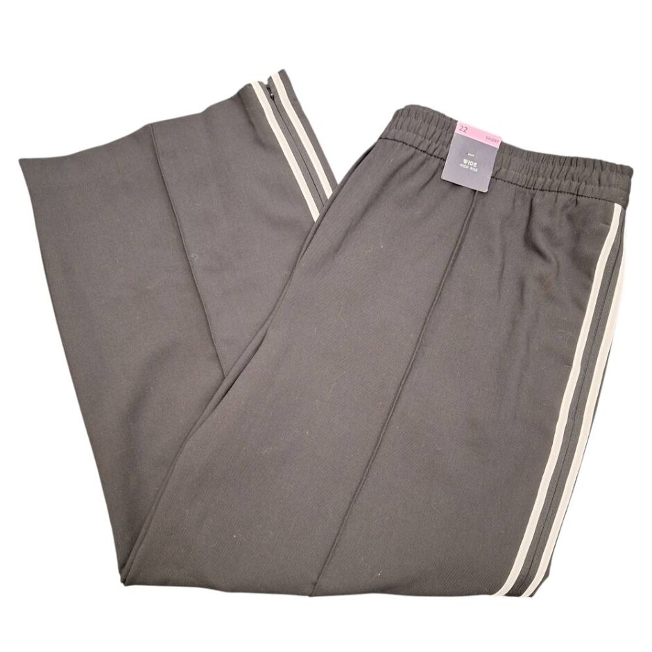 Nwot M&s Collection Wide High Rise Trousers Black Mix Size: 22
