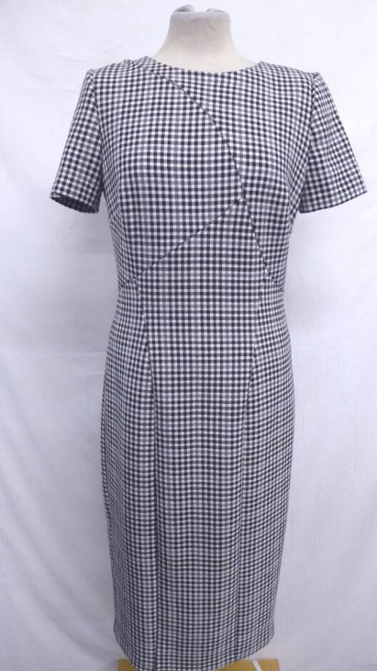 M&s Collection Plaid Empire Style Dress White & Black Size: 10