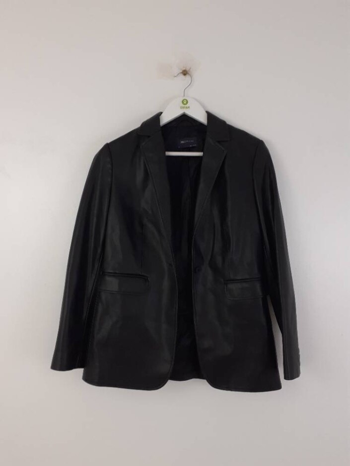 M&s Women's Faux Leather Single Button Up Blazer Jacket Black Size: 10