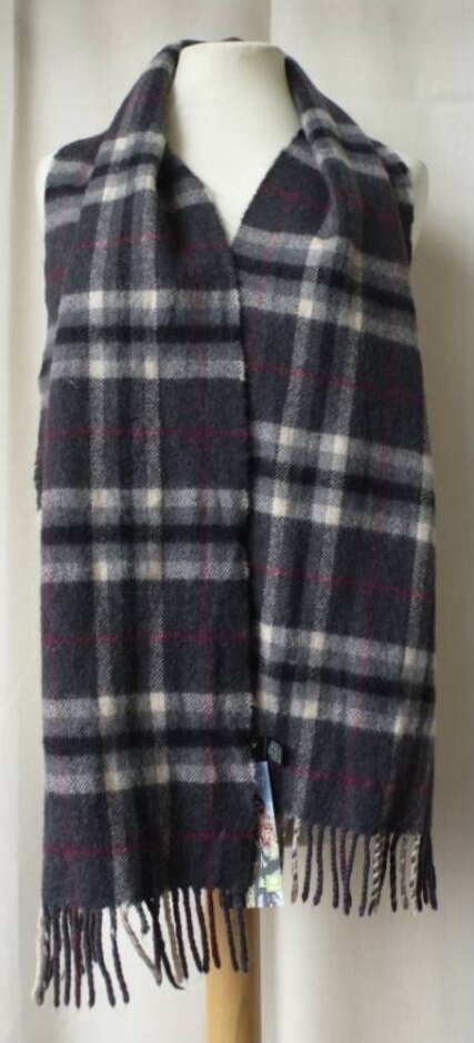 John Hanly 100% Extra Fine Brushed Merino Wool Scarf - Charcoal Grey Tartan - Made In Ireland
