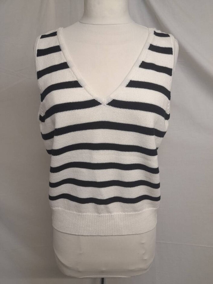 Mint Velvet Stripe Knit Vest  White & Black Size: M