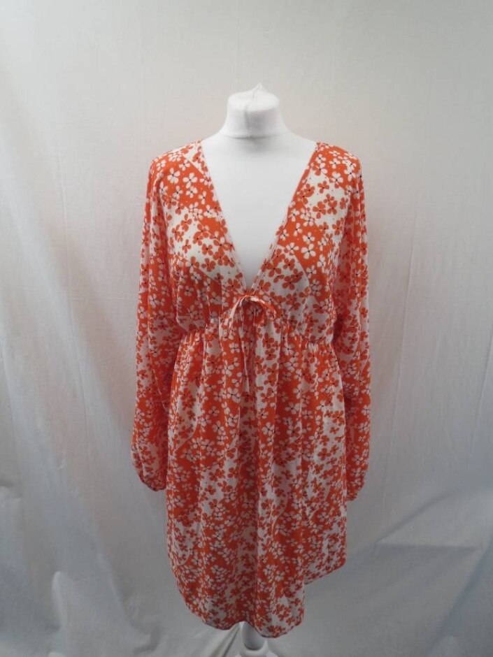 Asos Design Floral Maternity Dress White & Orange Size: 8