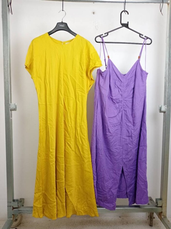 M&s Nwot Women's Lyocell/linen Midi Dress 2xbundle Yellow/purple Size: 20
