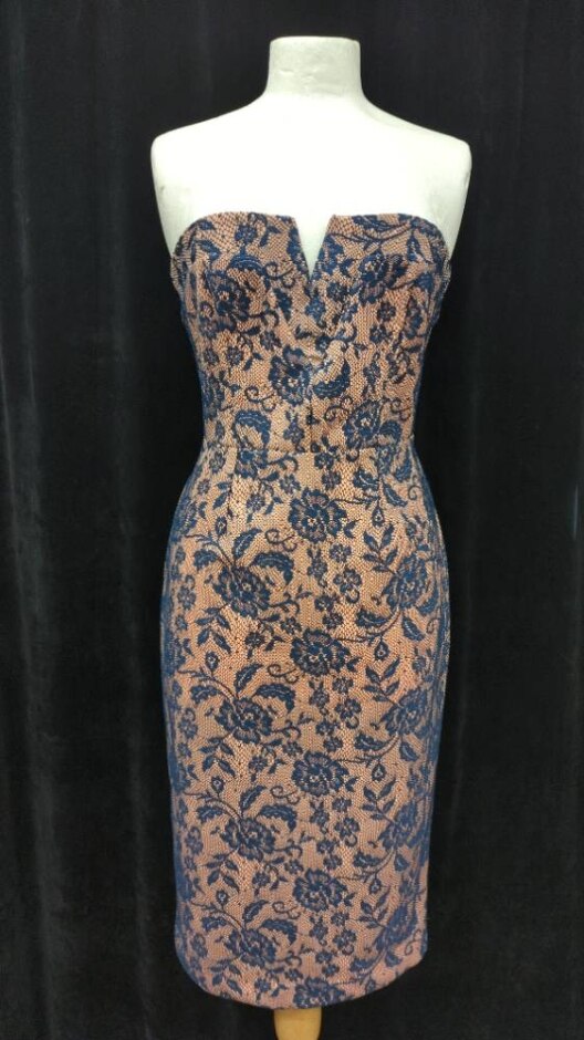 River Island Strapless Navy Overlay Dress Salmon Pink Size: 12