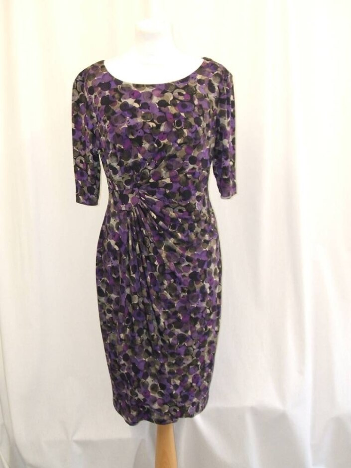 Connected Apparel Body Con Abstract Dress Multi Purple Size: 10