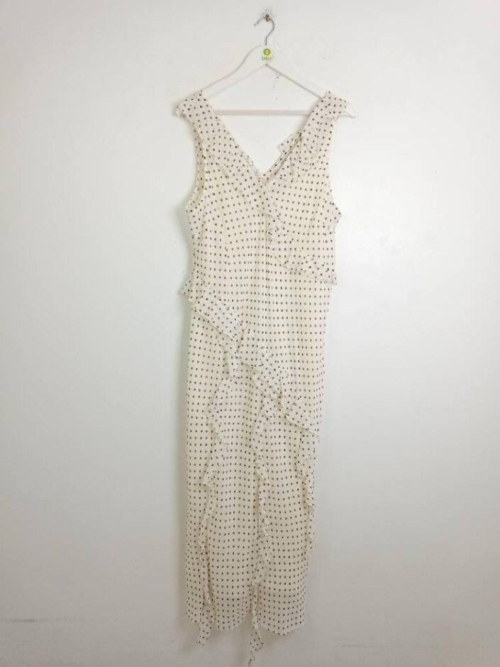 M&s Women's Polka Dot V-neck Ruffle Midaxi Column Dress Ivory Mix Size: 20