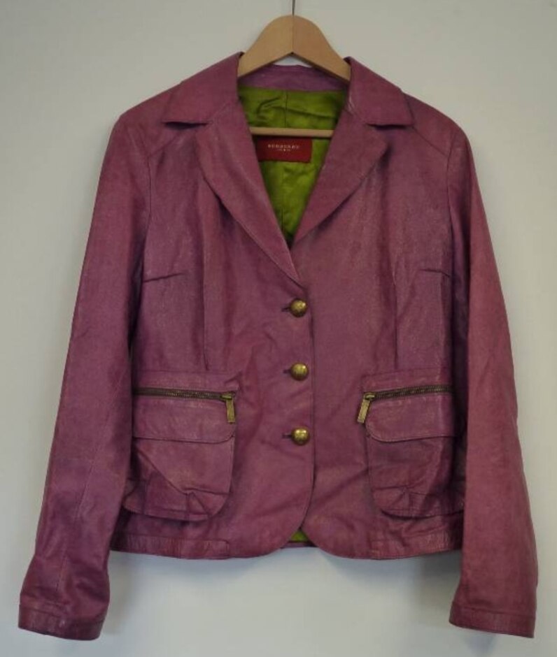 Burberry London Goat Leather Jacket Purple Size: S