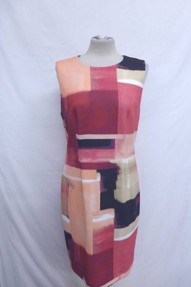 Dnky Cubic Sleevless Shift Dress Red & Peach Size: 8