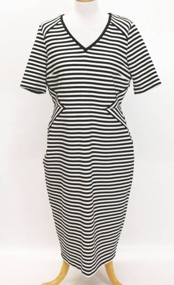 M&s Collection V-neck Striped Midi Dress Black & White Size: 16