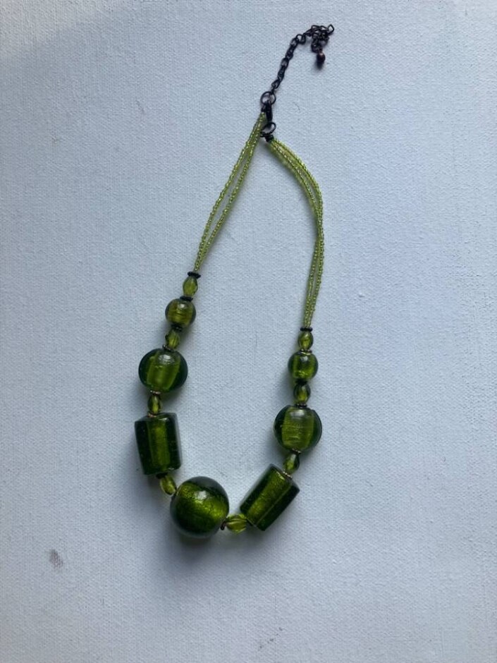 Green Statement Necklace With Large Green Glass Beads