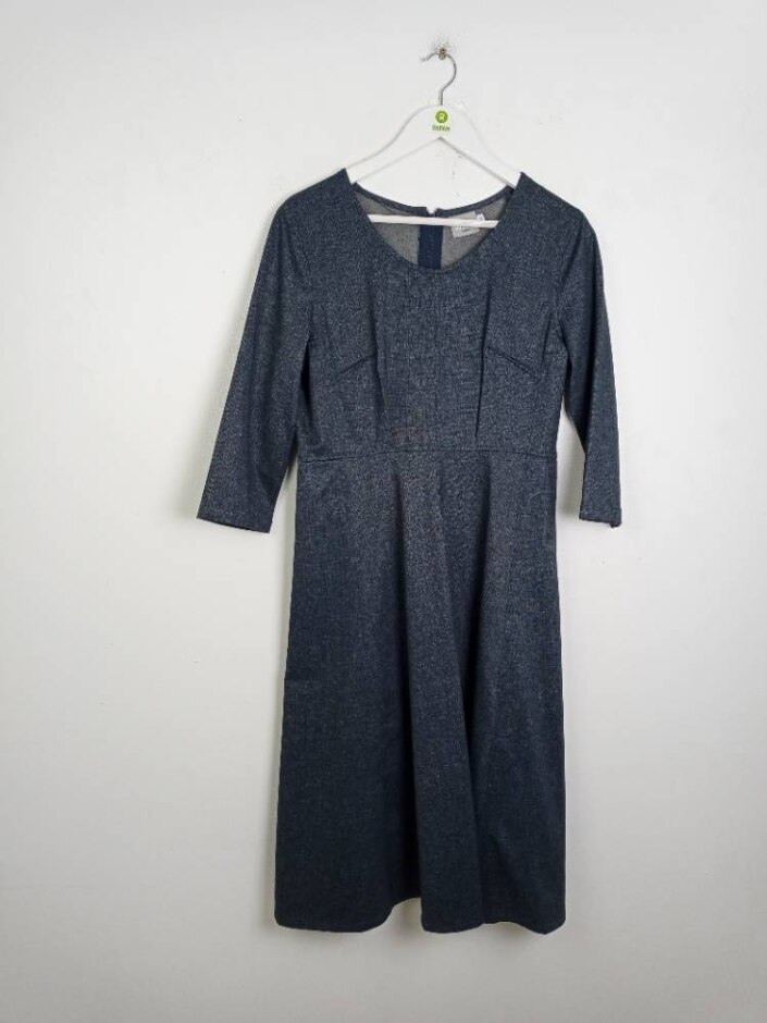 Wall London 3/4 Sleeve Midi Dress Blue Size: M