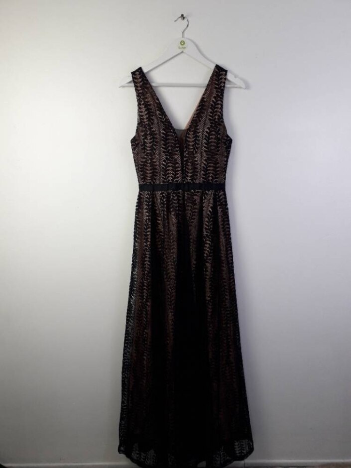 Lucy Wang Lace Maxi Prom Evening Dress Black Size: M