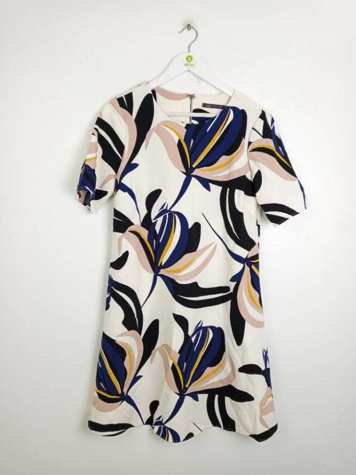 M&s Collection Patterned Shift Dress White Size: 12